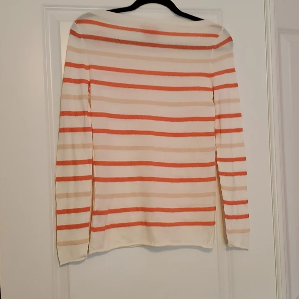 Tory Burch Sweater Long Sleeve Striped Knit Top Small Orange Cotton Nylon Blend